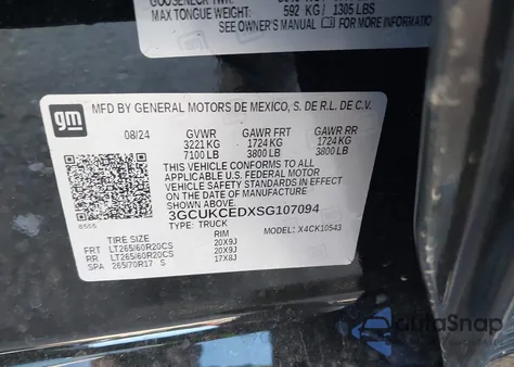 2025 Chevrolet Silverado 1500 4Wd Short Bed Custom Trail Boss z USA, uszkodzony, nr VIN 3GCUKCEDXSG107094